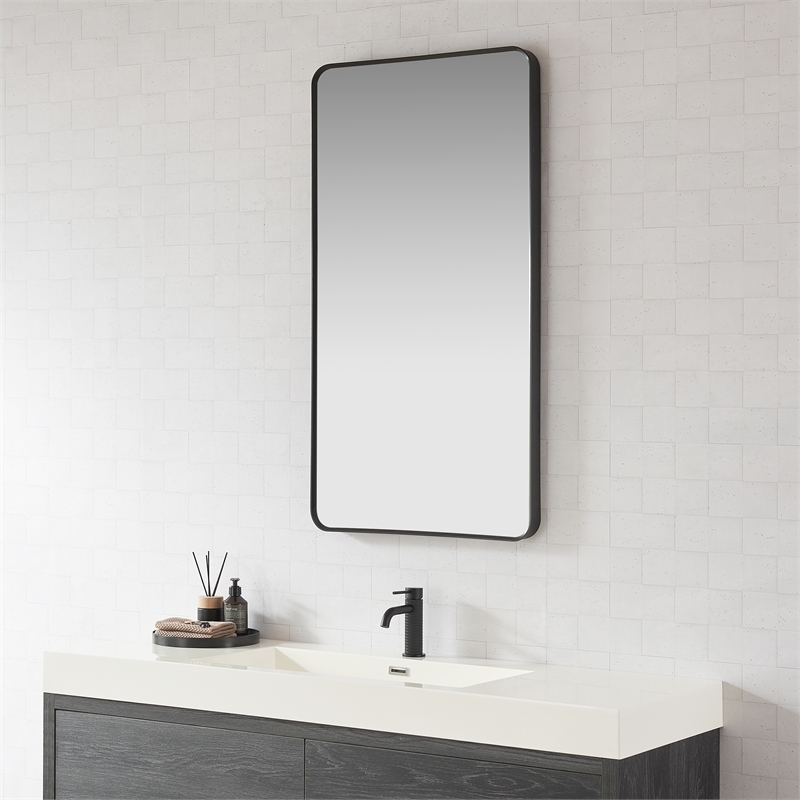 Mutriku 24 in.W x 45 in.H Aluminum Framed Bath Mirror in Brushed Black