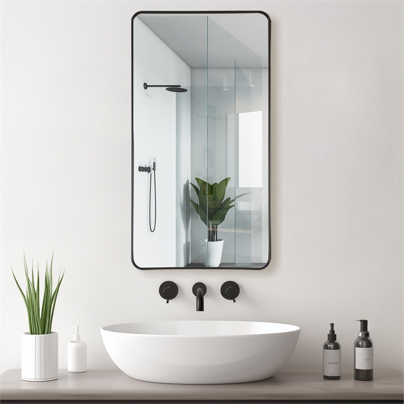 Mutriku 24 in.W x 45 in.H Aluminum Framed Bath Mirror in Brushed Black