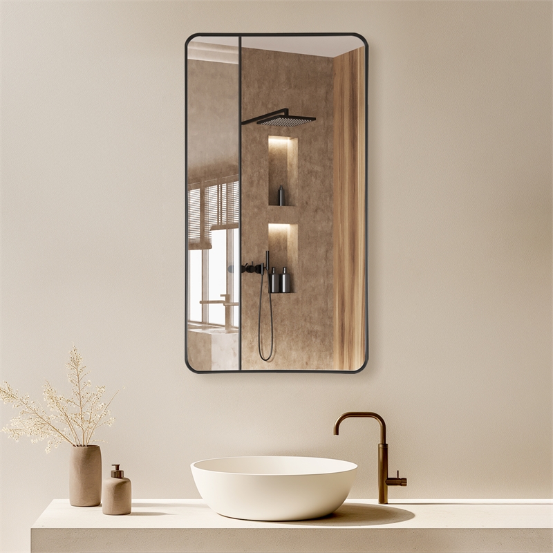 Mutriku 24 in.W x 45 in.H Aluminum Framed Bath Mirror in Brushed Black