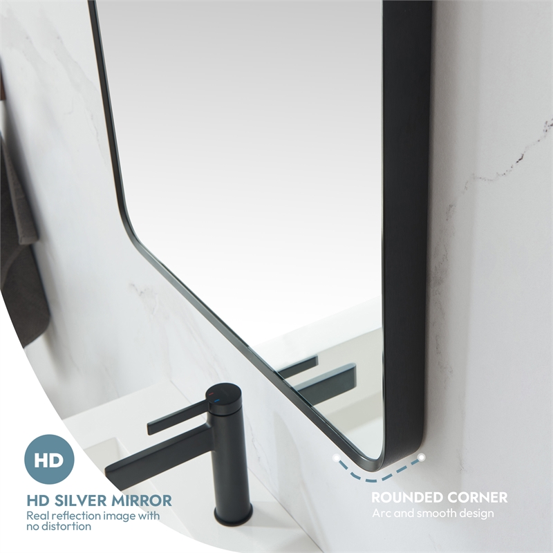 Mutriku 24 in.W x 45 in.H Aluminum Framed Bath Mirror in Brushed Black