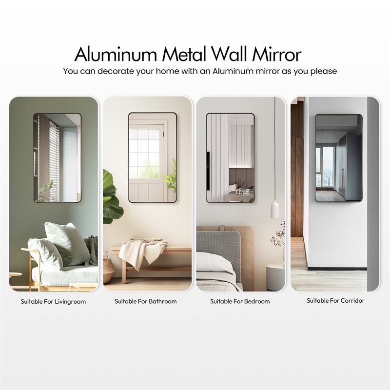 Mutriku 24 in.W x 45 in.H Aluminum Framed Bath Mirror in Brushed Black