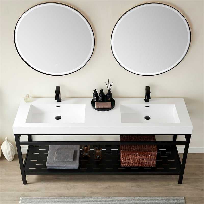 Ablitas 71.7 in. Rectangular White Composite Granite Stone Console Bathroom Sink