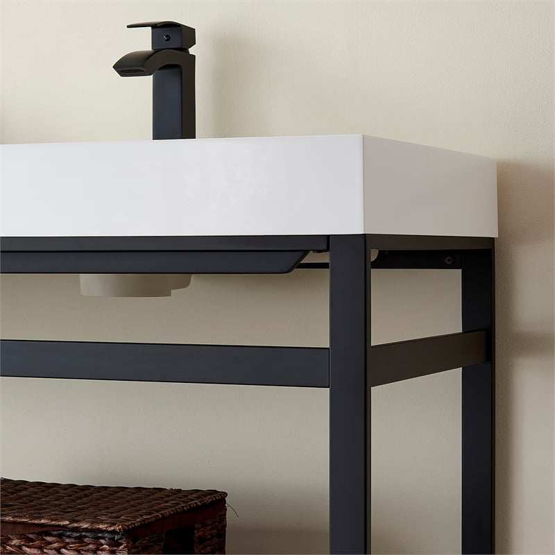 Ablitas 71.7 in. Rectangular White Composite Granite Stone Console Bathroom Sink