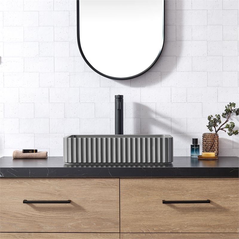 Sao Paulo Rectangular Concrete Vessel Bathroom Sink in Gray