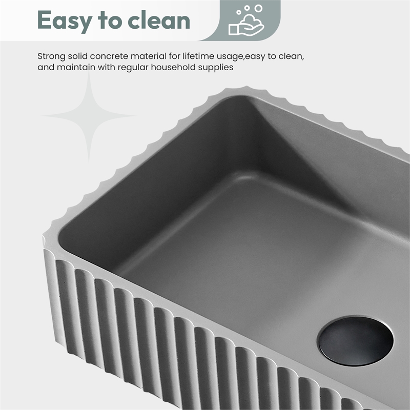 Sao Paulo Rectangular Concrete Vessel Bathroom Sink in Gray