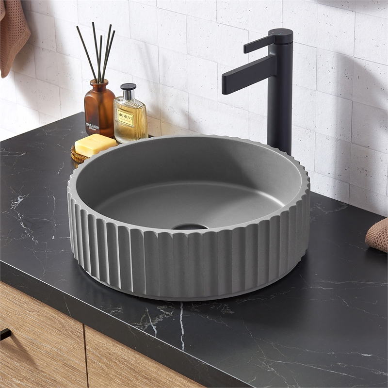 Lagos Circular Concrete Vessel Bathroom Sink in Gray