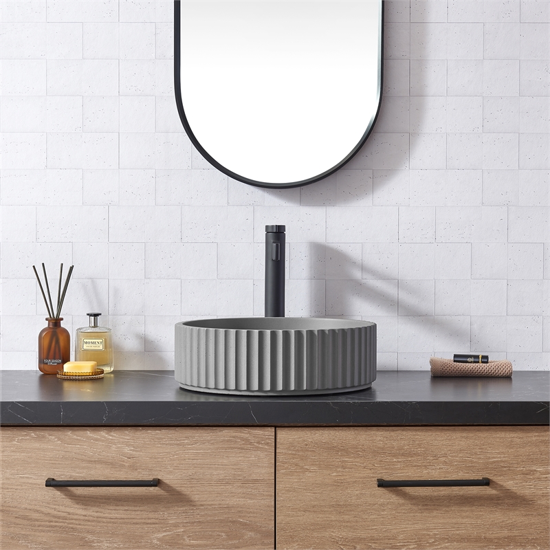 Lagos Circular Concrete Vessel Bathroom Sink in Gray
