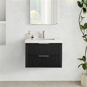 Barcelona 30&quot Single Bath Vanity in Oak Weathered Black with White Quartz Top