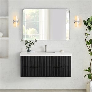 Barcelona 48&quot Single Bath Vanity in Oak Weathered Black with White Quartz Top
