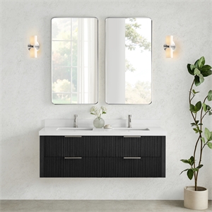 Barcelona 60&quot Double Bath Vanity in Oak Weathered Black with White Quartz Top