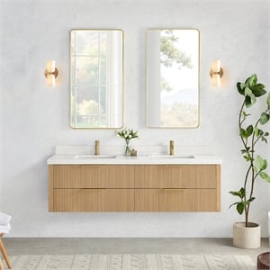 Barcelona 72&quot Double Bath Vanity in Washed Ash Grey with White Quartz Stone Top