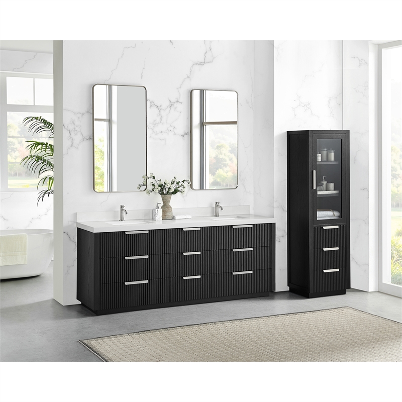 Santarem 21.7in. Solid Wood Storage Cabinet in Oak Weathered Black