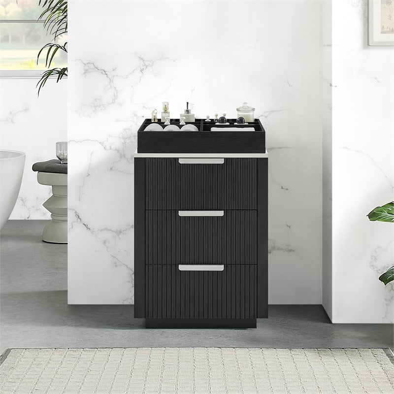 Santarem 24in. Oak Weathered Black Solid Wood Storage Cabinet