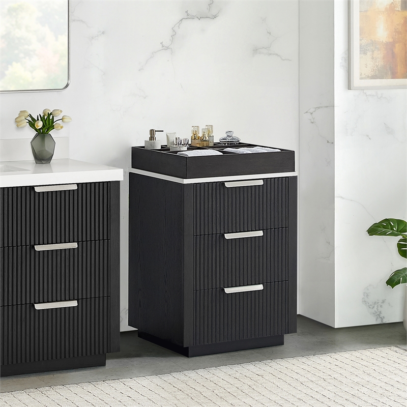 Santarem 24in. Oak Weathered Black Solid Wood Storage Cabinet