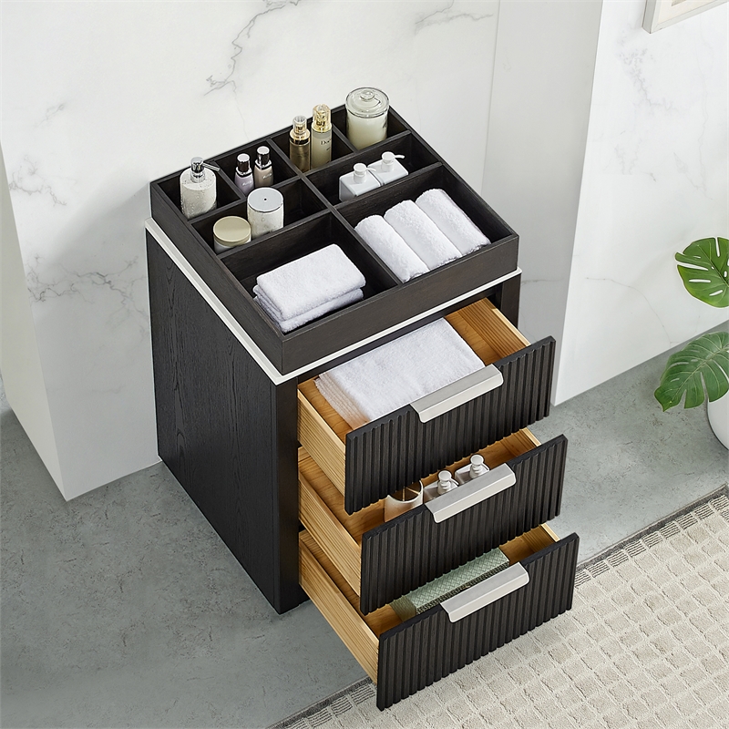 Santarem 24in. Oak Weathered Black Solid Wood Storage Cabinet