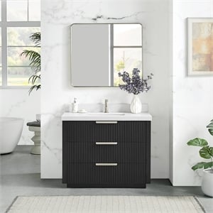 Santarem 42&quot Single Vanity in Oak Weathered Black with White Quartz Stone Top