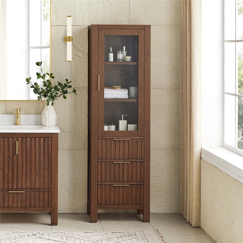 Shenzhen 21.7in. Solid Wood Storage Cabinet in Aged Dark Brown Oak