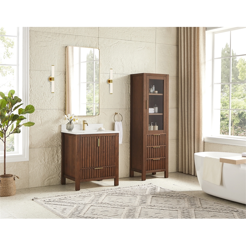 Shenzhen 21.7in. Solid Wood Storage Cabinet in Aged Dark Brown Oak