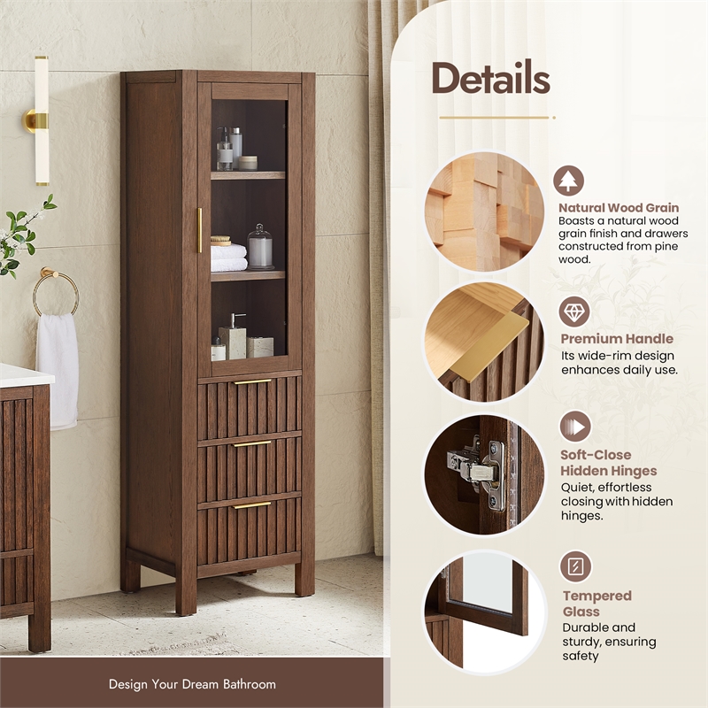 Shenzhen 21.7in. Solid Wood Storage Cabinet in Aged Dark Brown Oak
