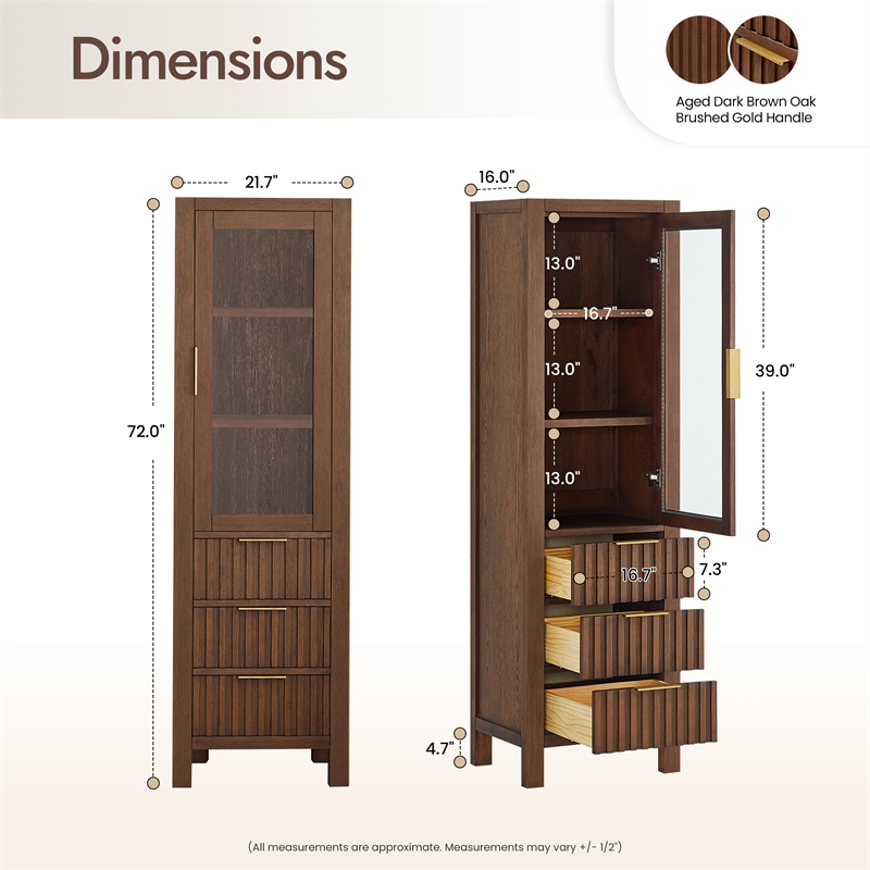 Shenzhen 21.7in. Solid Wood Storage Cabinet in Aged Dark Brown Oak