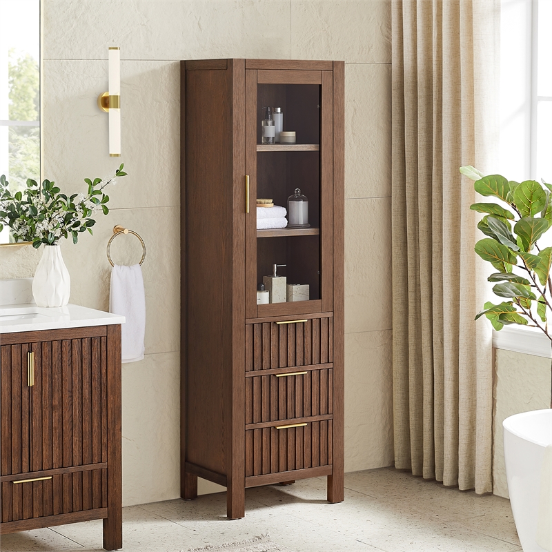 Shenzhen 21.7in. Solid Wood Storage Cabinet in Aged Dark Brown Oak