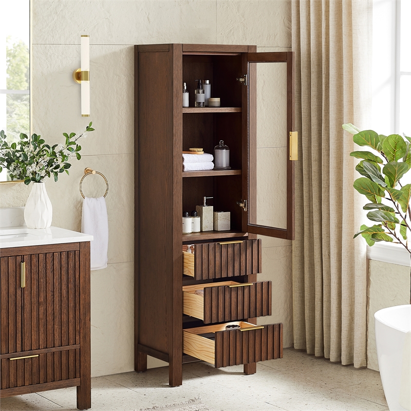Shenzhen 21.7in. Solid Wood Storage Cabinet in Aged Dark Brown Oak