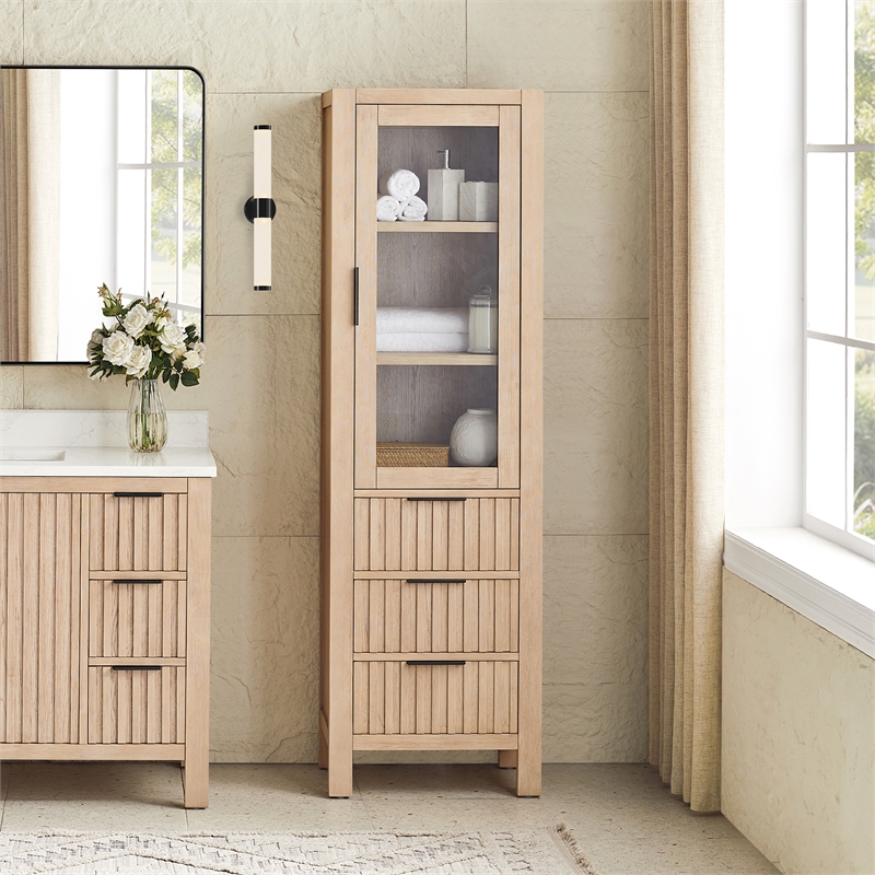 Shenzhen 21.7in. Solid Wood Storage Cabinet in Aged Natural Oak