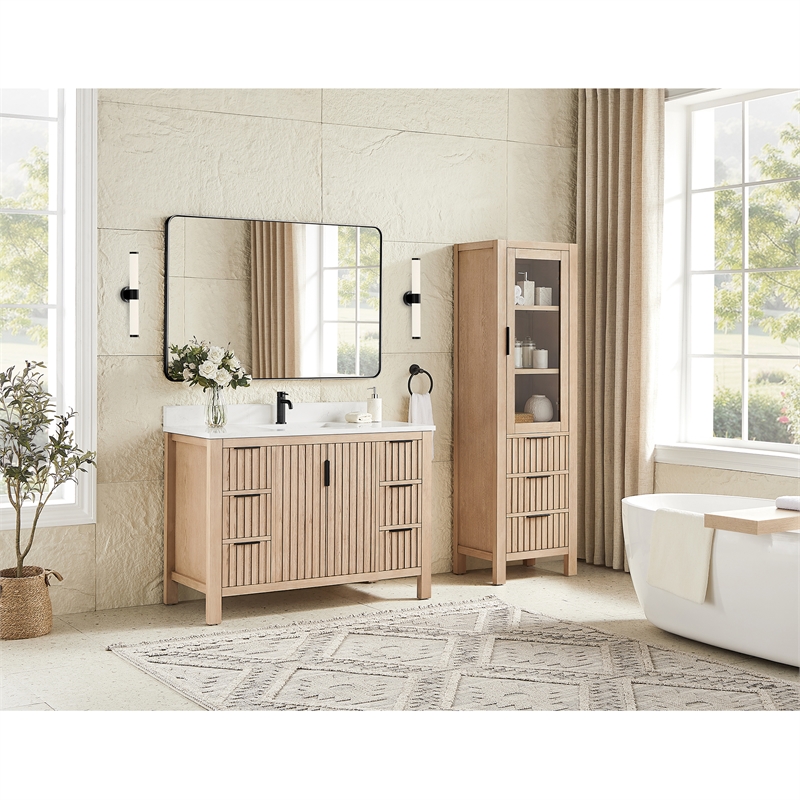 Shenzhen 21.7in. Solid Wood Storage Cabinet in Aged Natural Oak