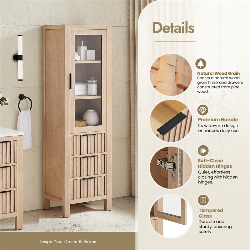 Shenzhen 21.7in. Solid Wood Storage Cabinet in Aged Natural Oak