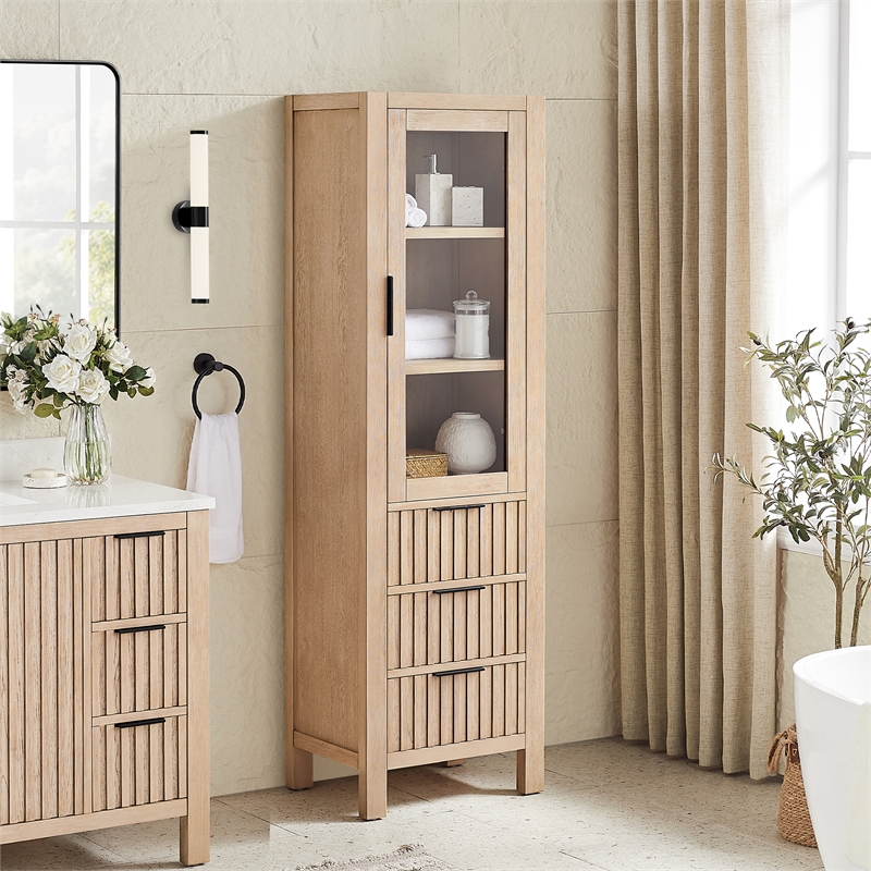 Shenzhen 21.7in. Solid Wood Storage Cabinet in Aged Natural Oak
