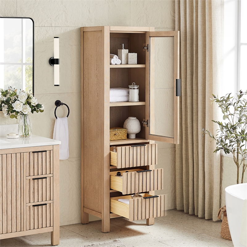 Shenzhen 21.7in. Solid Wood Storage Cabinet in Aged Natural Oak