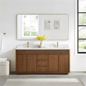 Zogno 72&quot Double Sink Bath Vanity in Natural Walnut with White Grain Stone Top