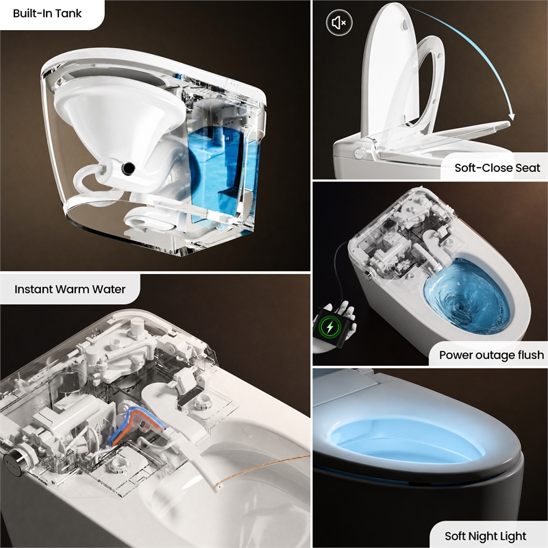 Madrid Smart Bidet Toilet in White with Blackout Flush/Off-Seat Auto Flush