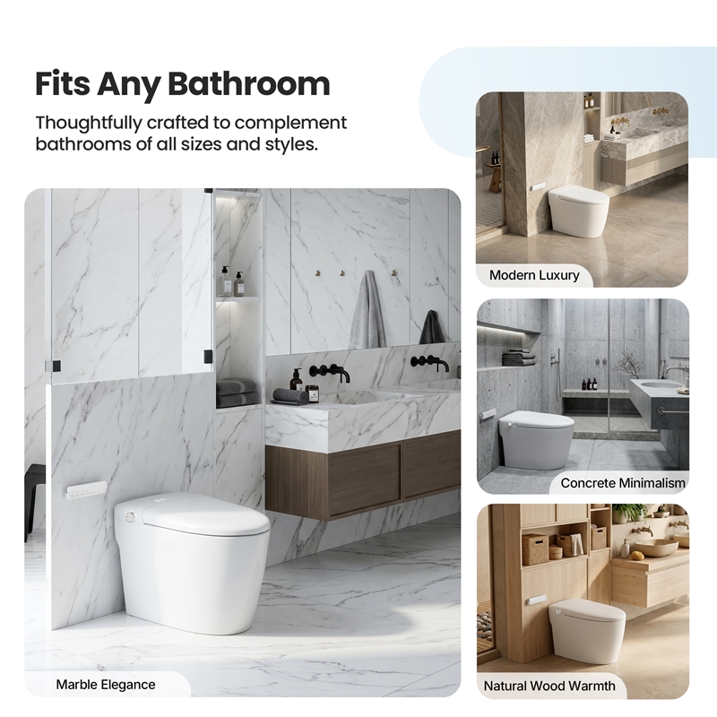 Madrid Smart Bidet Toilet in White with Blackout Flush/Off-Seat Auto Flush