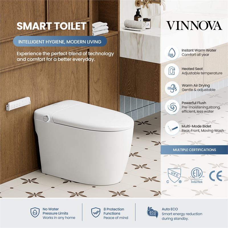 Madrid Smart Bidet Toilet in White with Blackout Flush/Off-Seat Auto Flush