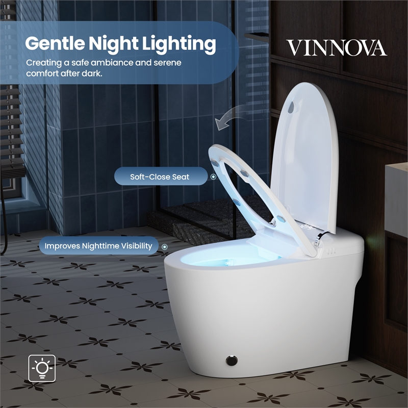 Madrid Smart Bidet Toilet in White with Blackout Flush/Off-Seat Auto Flush
