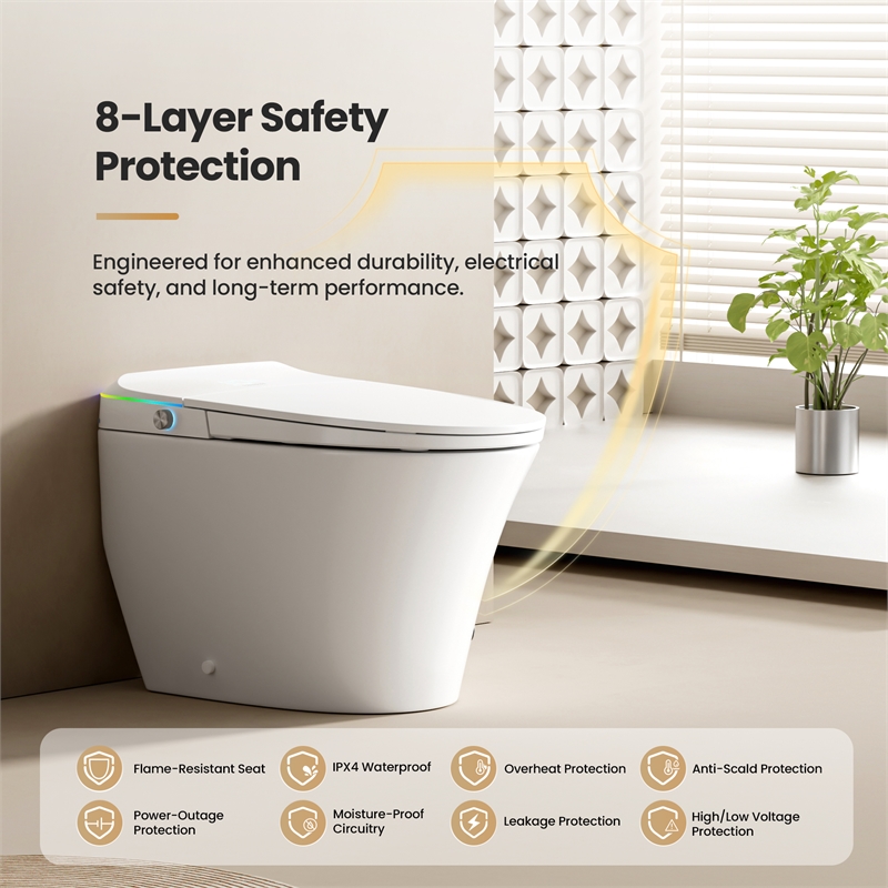 Zarautz Elongated Smart Bidet Toilet with Clean Foam Shield Splash Proof