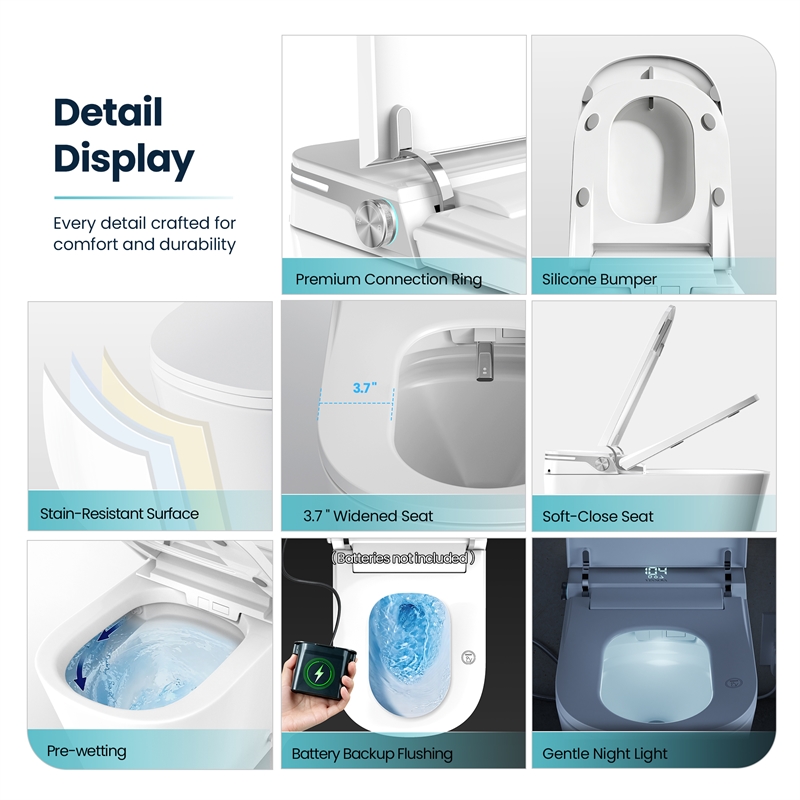 Yecla Smart Bidet Toilet with Heated Seat/ Dryer & Foot/Remote Flush
