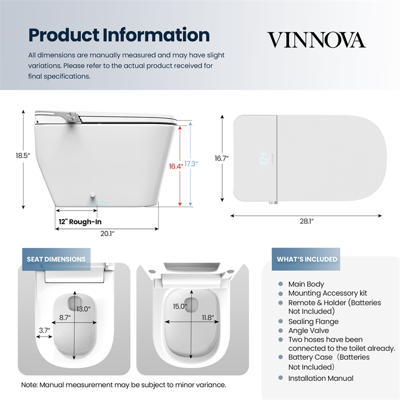 Yecla Smart Bidet Toilet with Heated Seat/ Dryer & Foot/Remote Flush