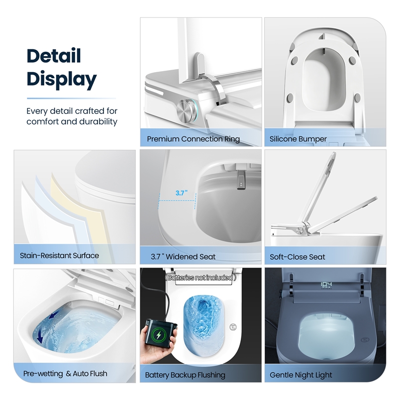 Yecla Smart Bidet Toilet with Auto Open&Close/Foot/Men's flush recognition