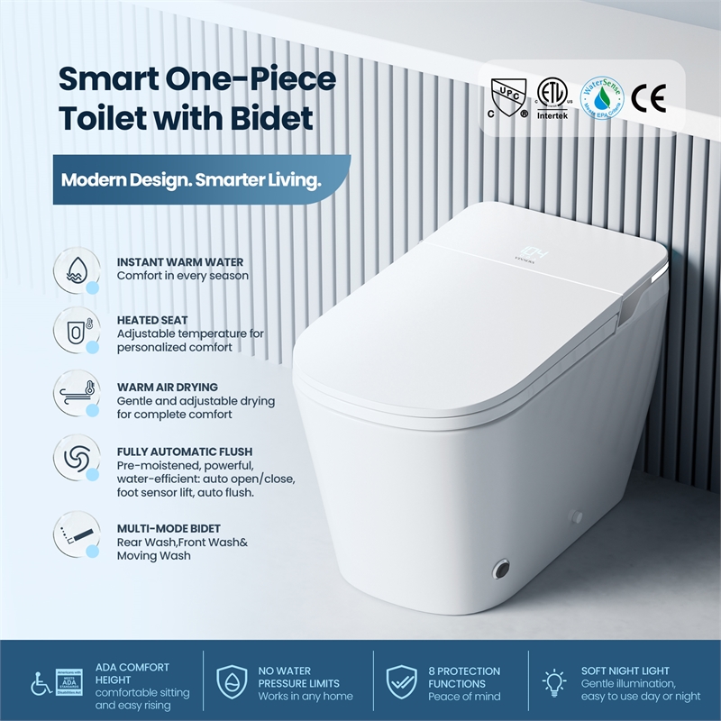 Yecla Smart Bidet Toilet with Auto Open&Close/Foot/Men's flush recognition