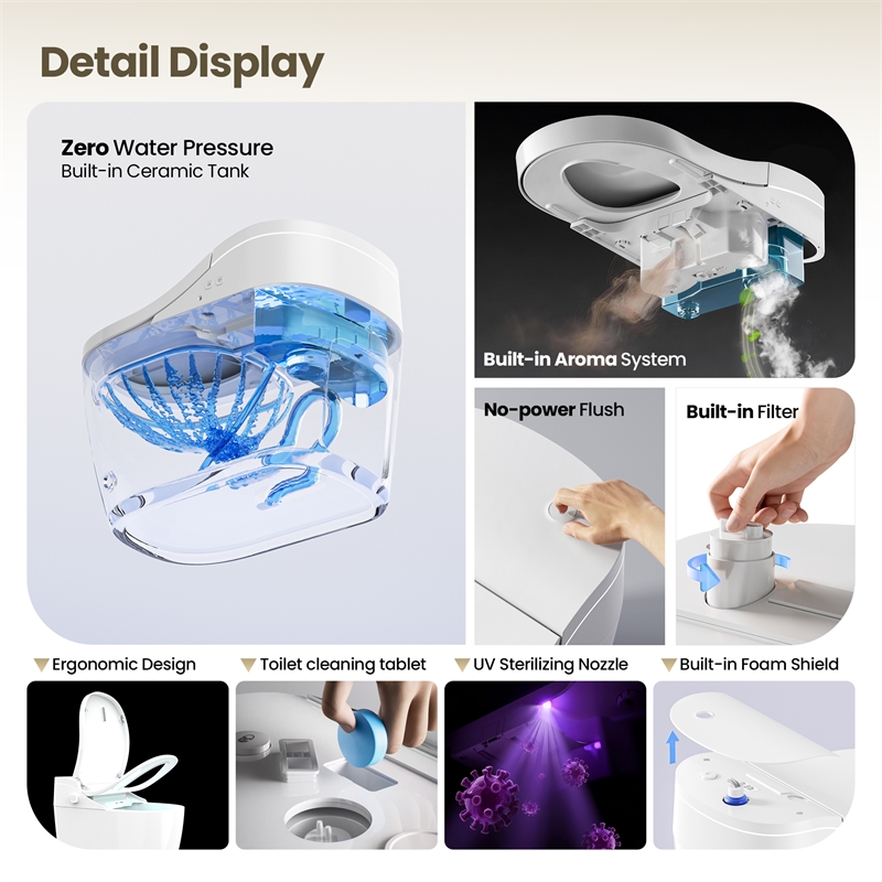 Vittuone Elongated Smart Bidet Toilet with Uv Sterilization/Aroma Diffuser