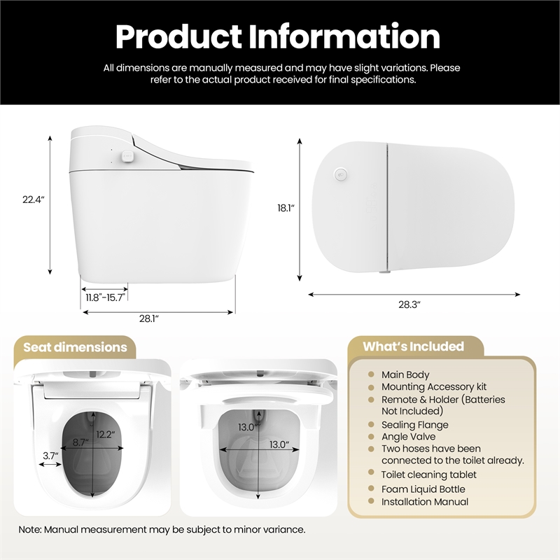 Vittuone Elongated Smart Bidet Toilet with Uv Sterilization/Aroma Diffuser