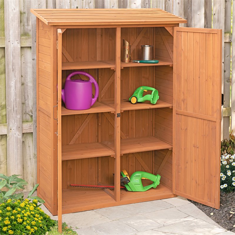 Leisure Season Multi Compartment Wood Storage Cabinet in Medium Brown