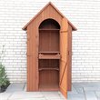 Leisure Season Multi Compartment Wood Shed with Drop Table in Medium Brown