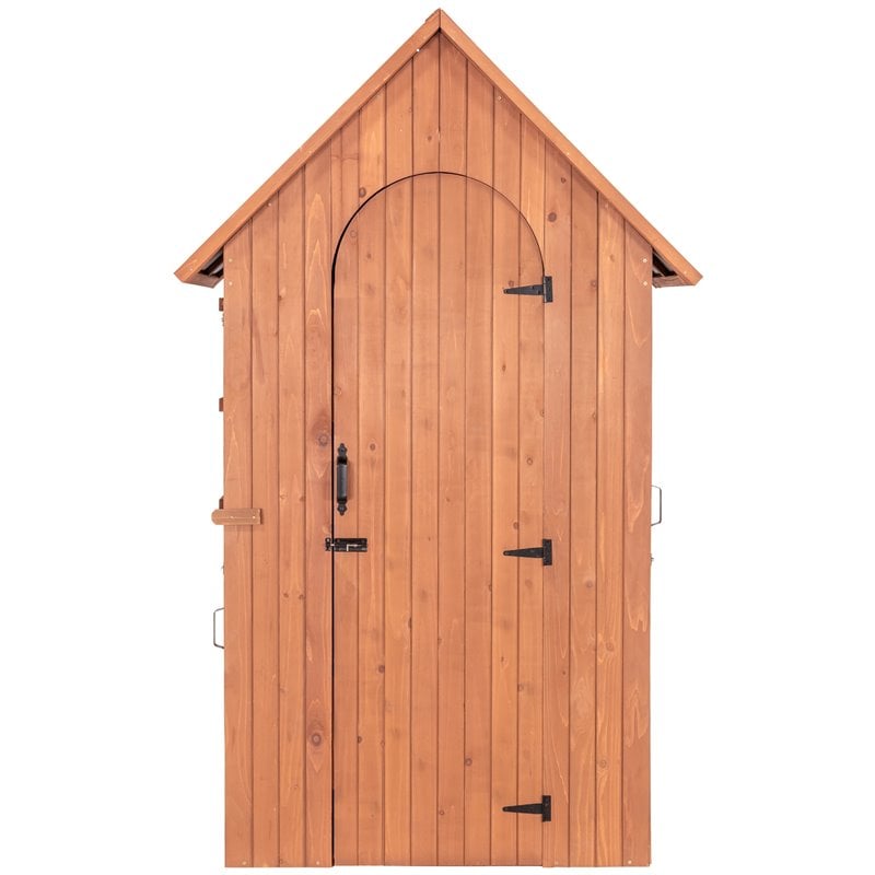 Leisure Season Multi Compartment Wood Shed with Drop Table in Medium Brown
