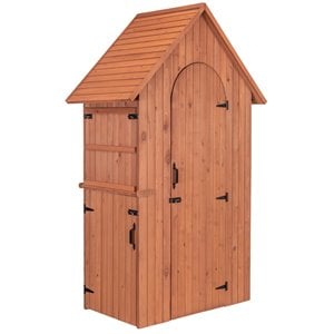 Leisure Season Multi Compartment Wood Shed with Drop Table in Medium Brown