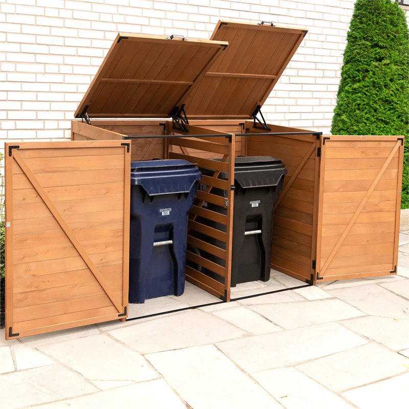 Leisure Season Large Horizontal Wood Trash and Recycling Storage Shed in Brown