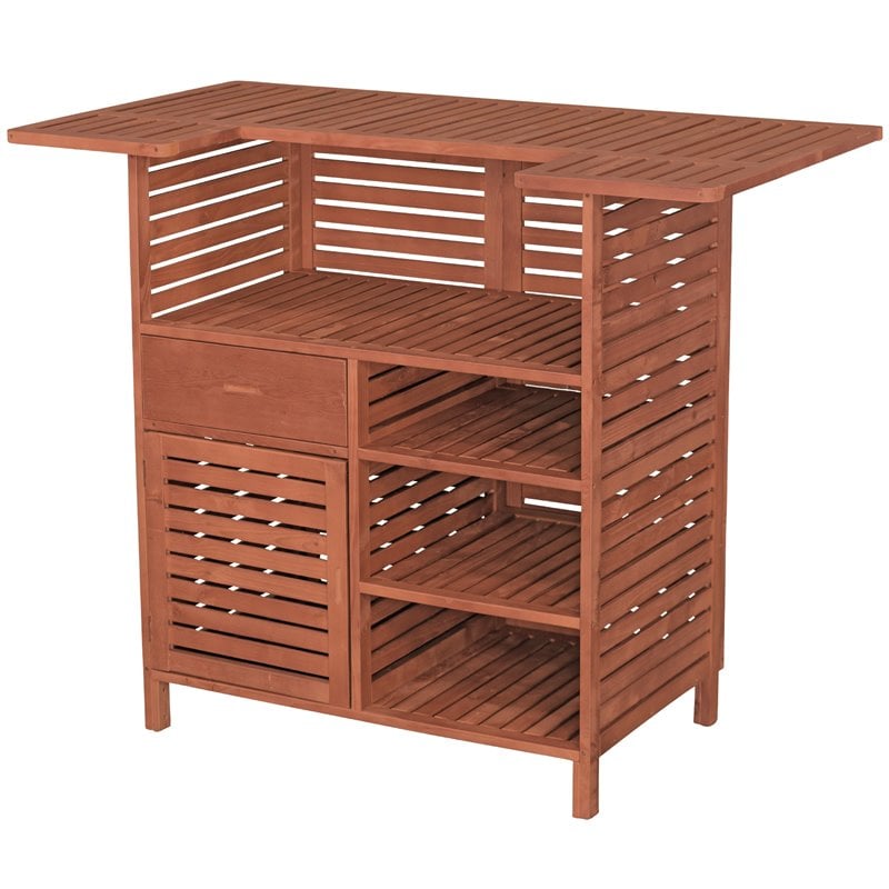 Leisure Season Wood Outdoor Bar With Storage in Medium Brown