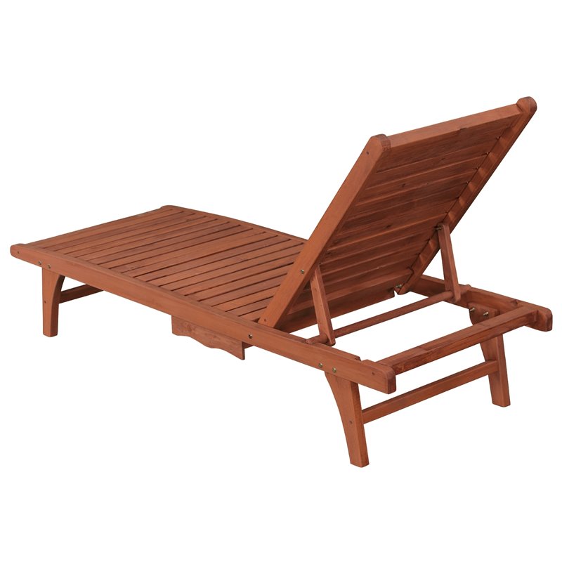 Leisure Season Wood Chaise Lounge With Pull-Out Tray in Medium Brown